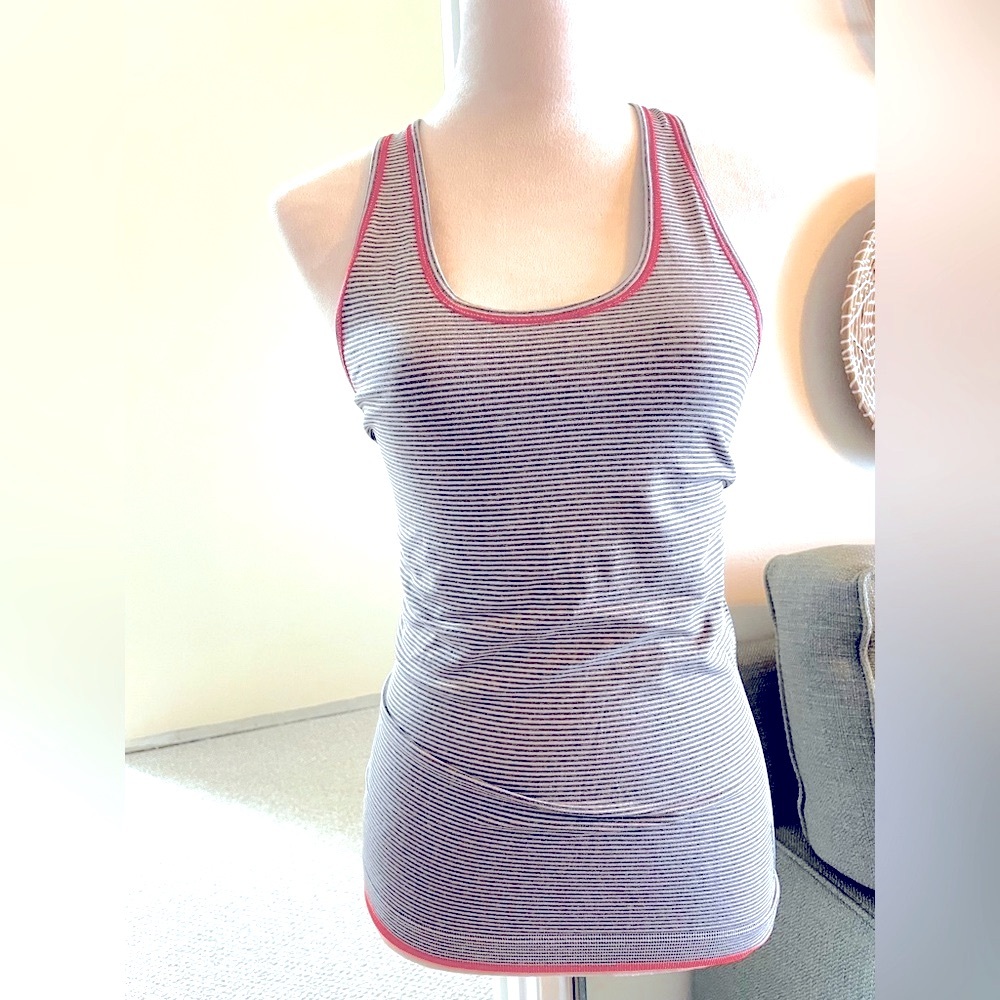 Reebok Grey and White Striped Tank Top